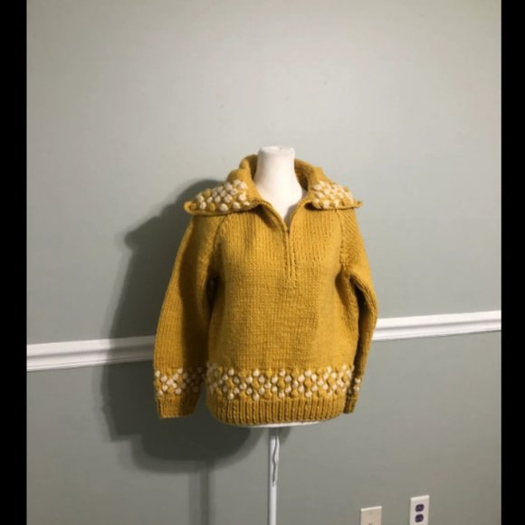 Vintage Sweaters - Vintage 1970s Chunky Zip Cottagecore Sweater Pullover